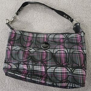 Coach Plaid and Signature Print Women's Bag - Black and Pink